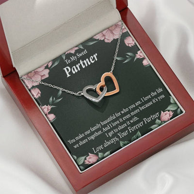 To My Partner Life Together Inseparable Pendant 18k Rose Gold Finish 16� Life Partner Keepsake Card - Interlocking Hearts Necklace