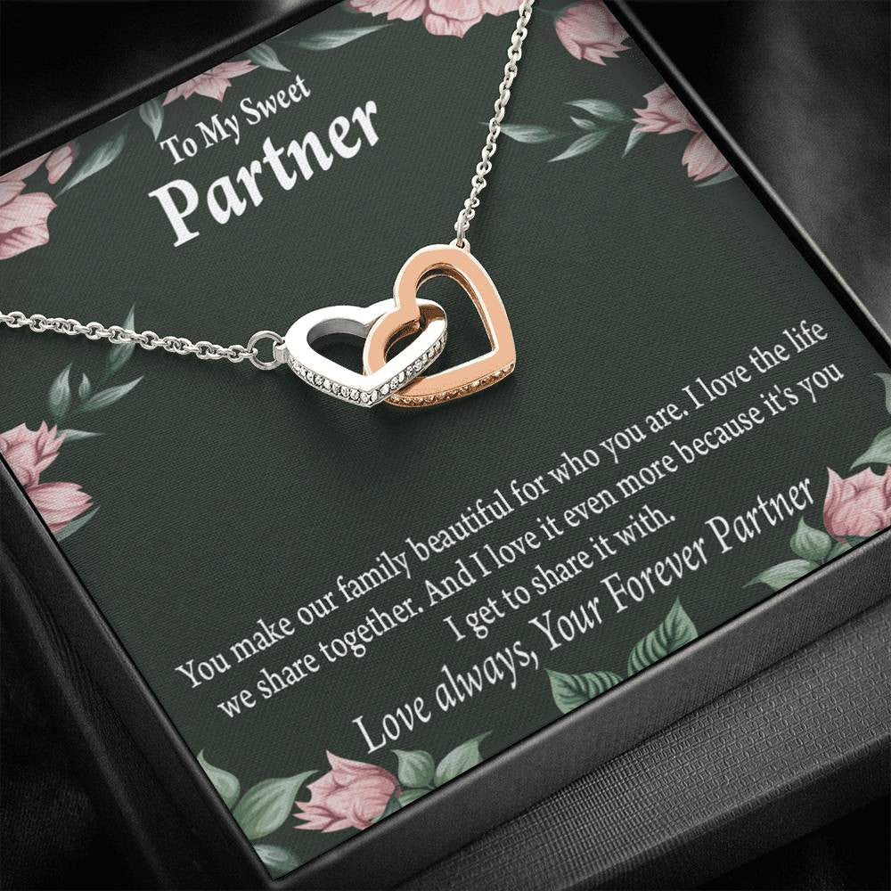 To My Partner Life Together Inseparable Pendant 18k Rose Gold Finish 16� Life Partner Keepsake Card - Interlocking Hearts Necklace