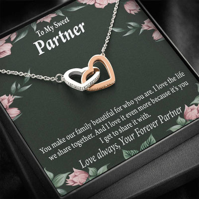 To My Partner Life Together Inseparable Pendant 18k Rose Gold Finish 16� Life Partner Keepsake Card - Interlocking Hearts Necklace