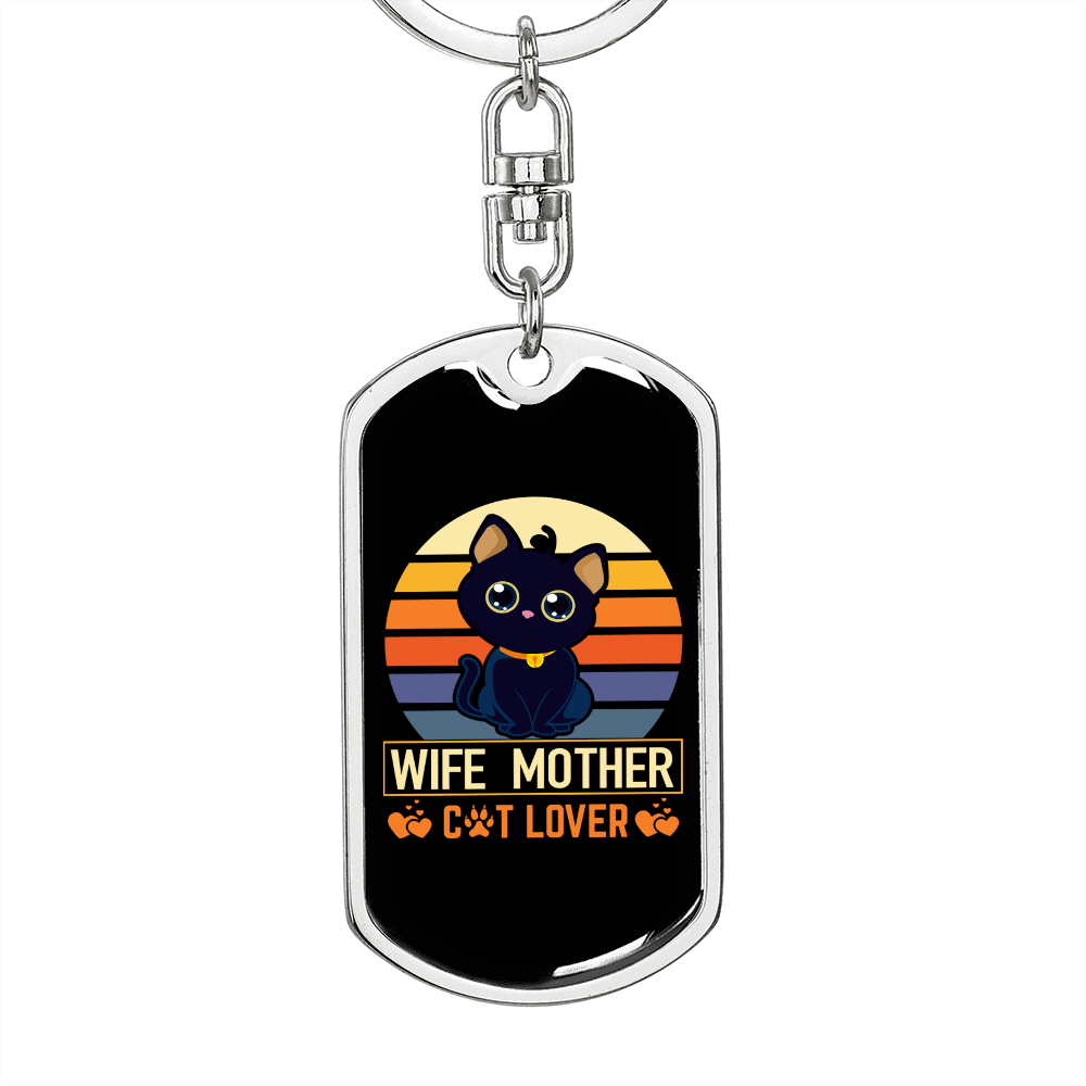 To My Wife  Wife Mother Cat Lover Keychain Stainless Steel or 18k Gold Dog Tag Keyring - Dog Tag with Swivel Keychain