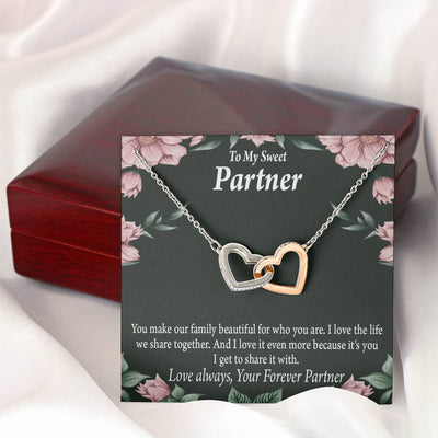 To My Partner Life Together Inseparable Pendant 18k Rose Gold Finish 16� Life Partner Keepsake Card - Interlocking Hearts Necklace