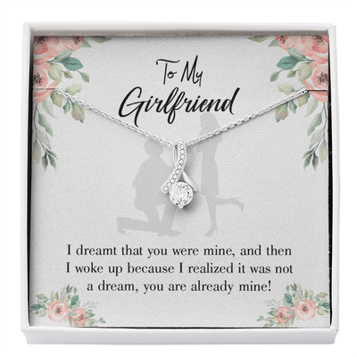 To My Girlfriend Already Mine Message Card W Mahogany Style Luxury Box Eternity Ribbon Stone Necklace - Alluring Beauty Necklace Gift For Her