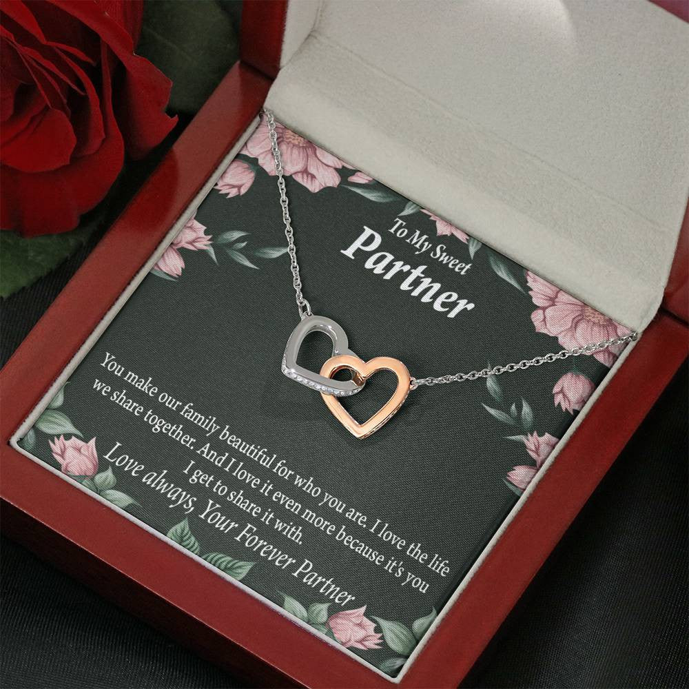 To My Partner Life Together Inseparable Pendant 18k Rose Gold Finish 16� Life Partner Keepsake Card - Interlocking Hearts Necklace