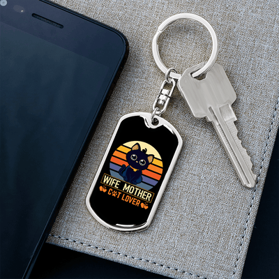 To My Wife  Wife Mother Cat Lover Keychain Stainless Steel or 18k Gold Dog Tag Keyring - Dog Tag with Swivel Keychain