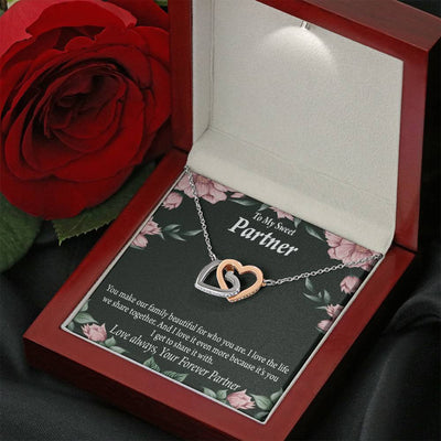 To My Partner Life Together Inseparable Pendant 18k Rose Gold Finish 16� Life Partner Keepsake Card - Interlocking Hearts Necklace