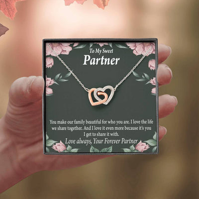 To My Partner Life Together Inseparable Pendant 18k Rose Gold Finish 16� Life Partner Keepsake Card - Interlocking Hearts Necklace