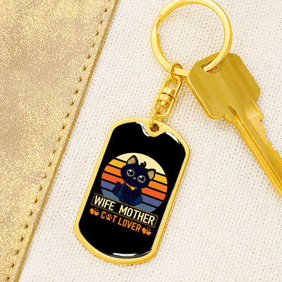 To My Wife  Wife Mother Cat Lover Keychain Stainless Steel or 18k Gold Dog Tag Keyring - Dog Tag with Swivel Keychain
