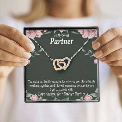To My Partner Life Together Inseparable Pendant 18k Rose Gold Finish 16� Life Partner Keepsake Card - Interlocking Hearts Necklace