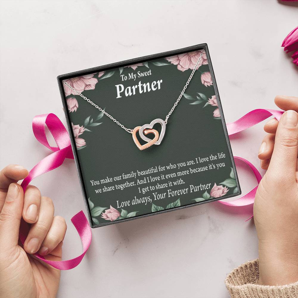 To My Partner Life Together Inseparable Pendant 18k Rose Gold Finish 16� Life Partner Keepsake Card - Interlocking Hearts Necklace