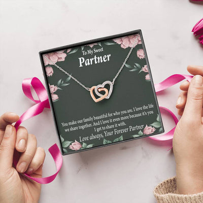 To My Partner Life Together Inseparable Pendant 18k Rose Gold Finish 16� Life Partner Keepsake Card - Interlocking Hearts Necklace