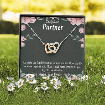 To My Partner Life Together Inseparable Pendant 18k Rose Gold Finish 16� Life Partner Keepsake Card - Interlocking Hearts Necklace