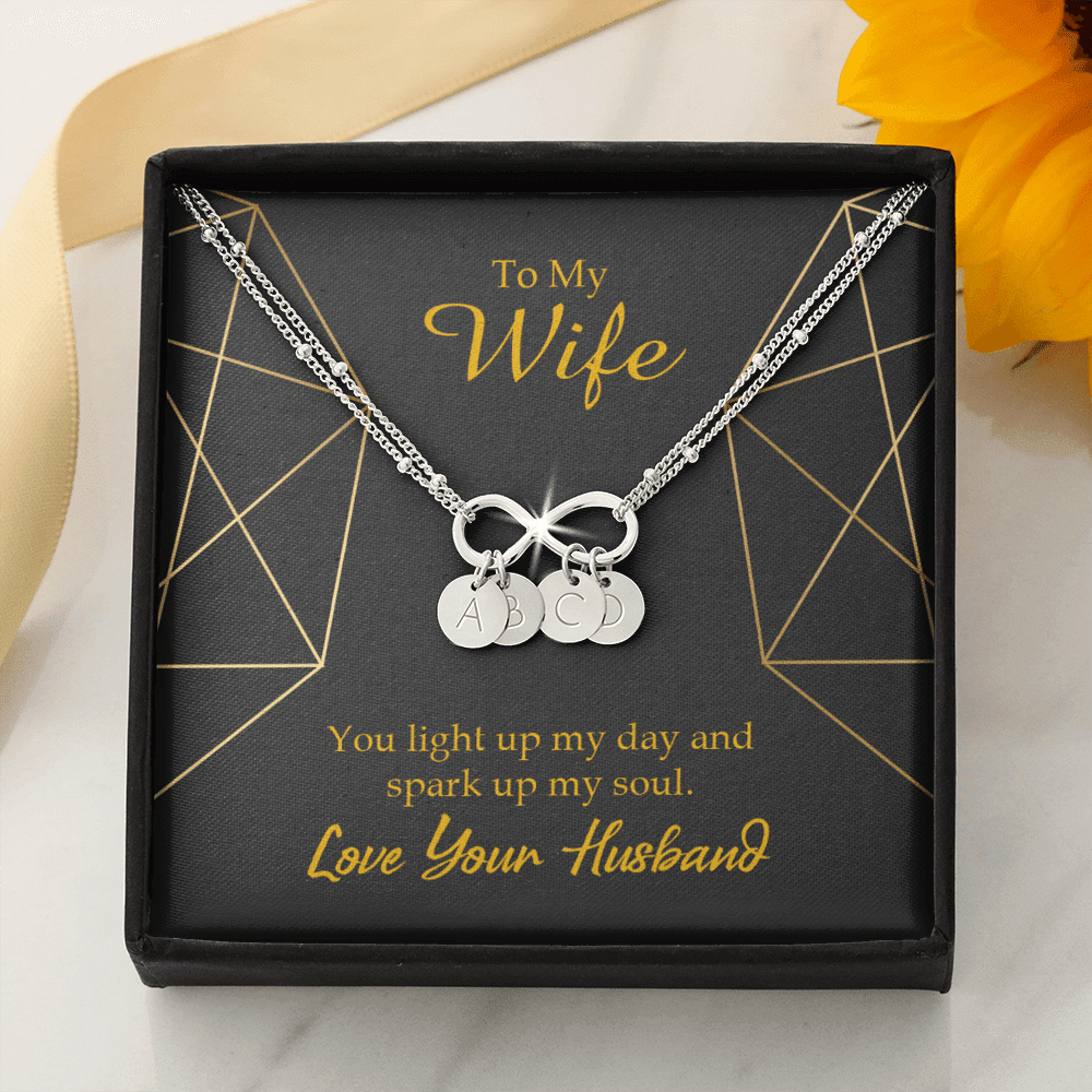 To My Wife You Light Up My Day Infinity Bracelet With Initial Charms - Infinity Bracelet