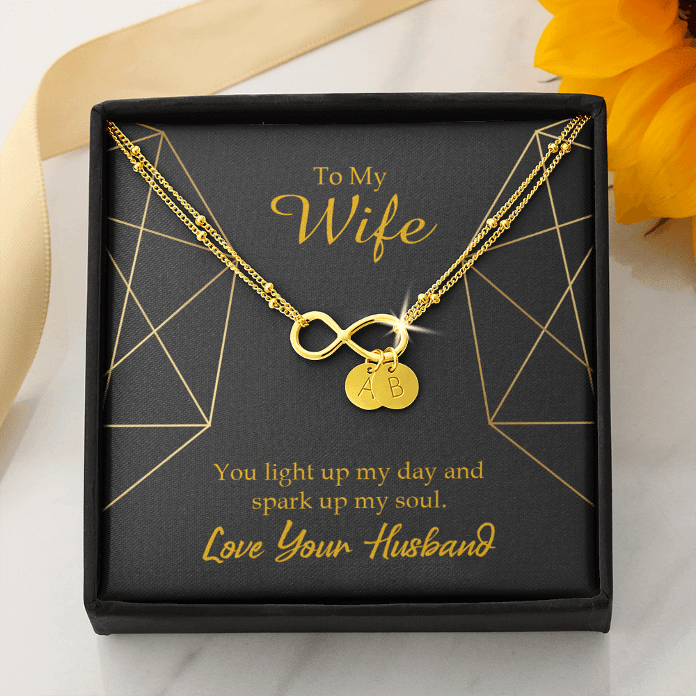 To My Wife You Light Up My Day Infinity Bracelet With Initial Charms - Infinity Bracelet