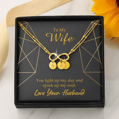 To My Wife You Light Up My Day Infinity Bracelet With Initial Charms - Infinity Bracelet