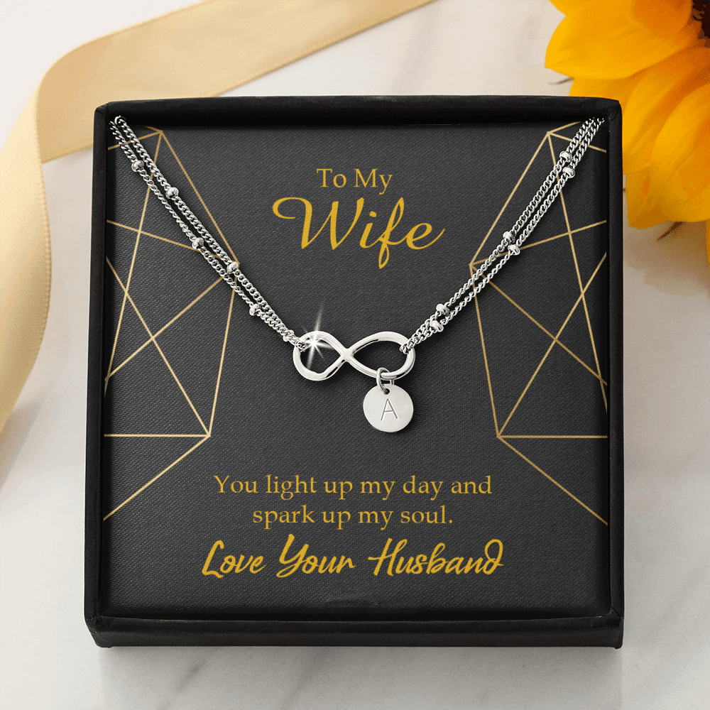 To My Wife You Light Up My Day Infinity Bracelet With Initial Charms - Infinity Bracelet