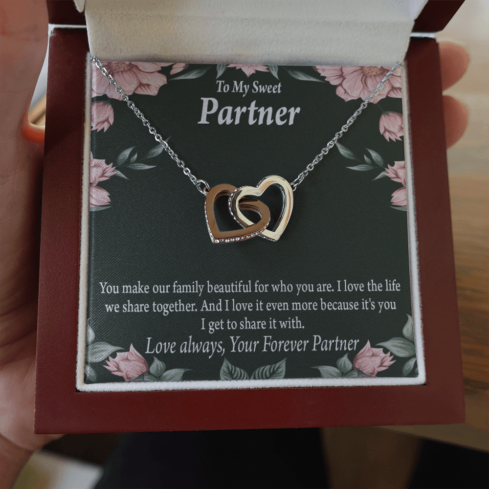 To My Partner Life Together Inseparable Pendant 18k Rose Gold Finish 16� Life Partner Keepsake Card - Interlocking Hearts Necklace