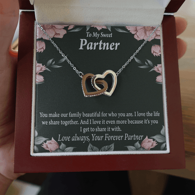 To My Partner Life Together Inseparable Pendant 18k Rose Gold Finish 16� Life Partner Keepsake Card - Interlocking Hearts Necklace