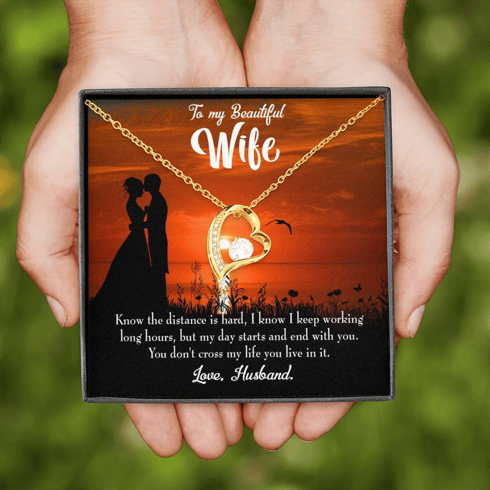 Gift For Wife Knowing The Distance Forever Love NecklaceHeart Pendant Stainless Steel or 18k Gold - Forever Love Necklace Gift Idea For Woman
