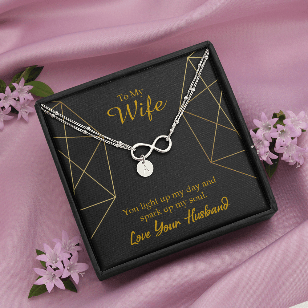To My Wife You Light Up My Day Infinity Bracelet With Initial Charms - Infinity Bracelet