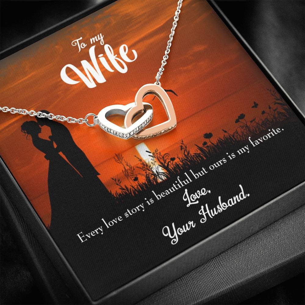 Wife Gift For Wife Birthday Wife Love Story Inseparable Love Pendant 18k Rose Gold Finish 16� - Interlocking Hearts Necklace