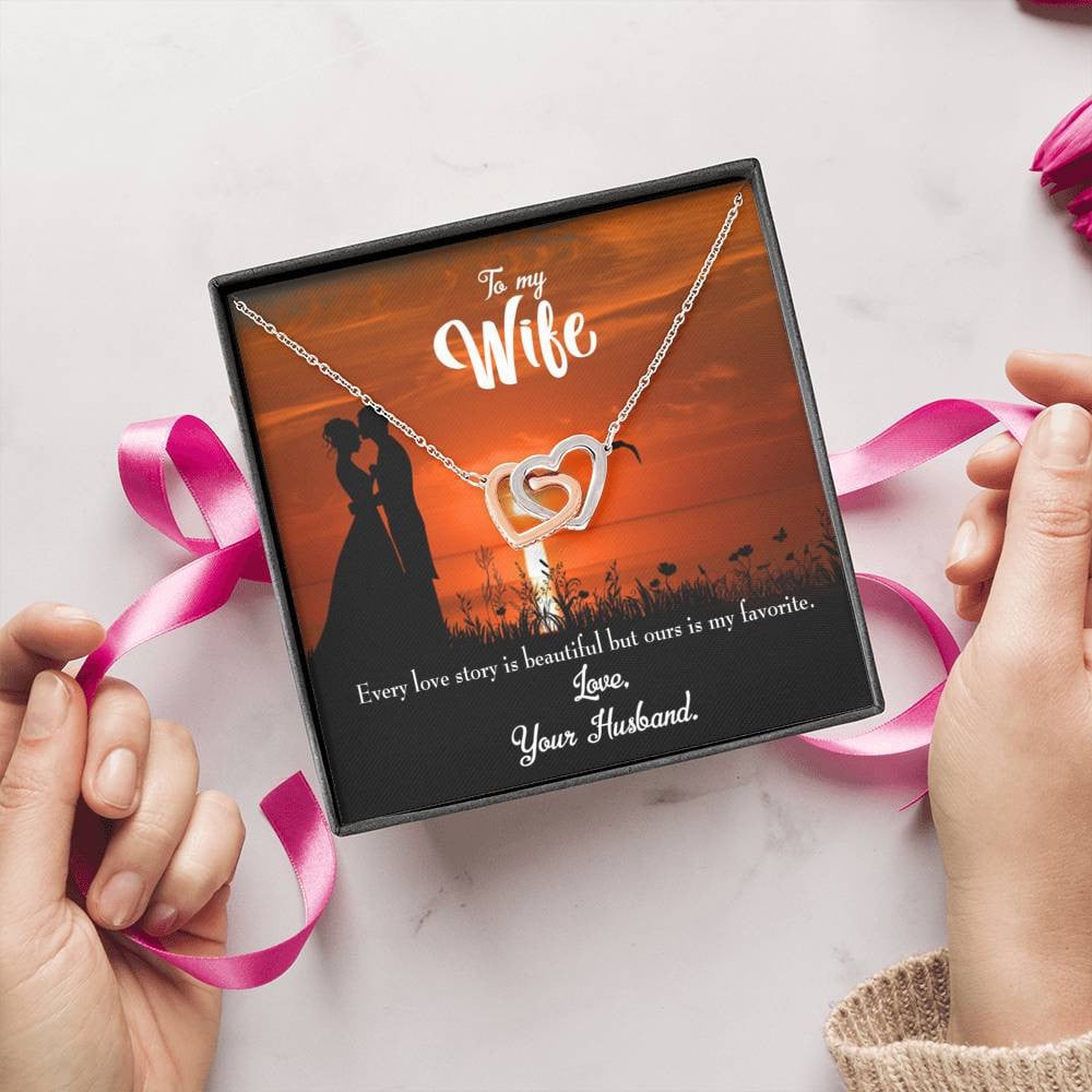 Wife Gift For Wife Birthday Wife Love Story Inseparable Love Pendant 18k Rose Gold Finish 16� - Interlocking Hearts Necklace