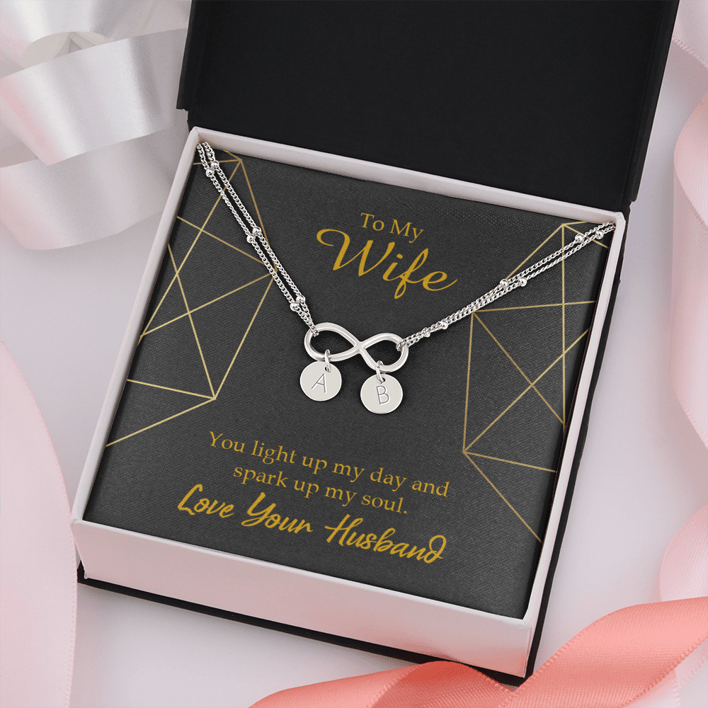 To My Wife You Light Up My Day Infinity Bracelet With Initial Charms - Infinity Bracelet