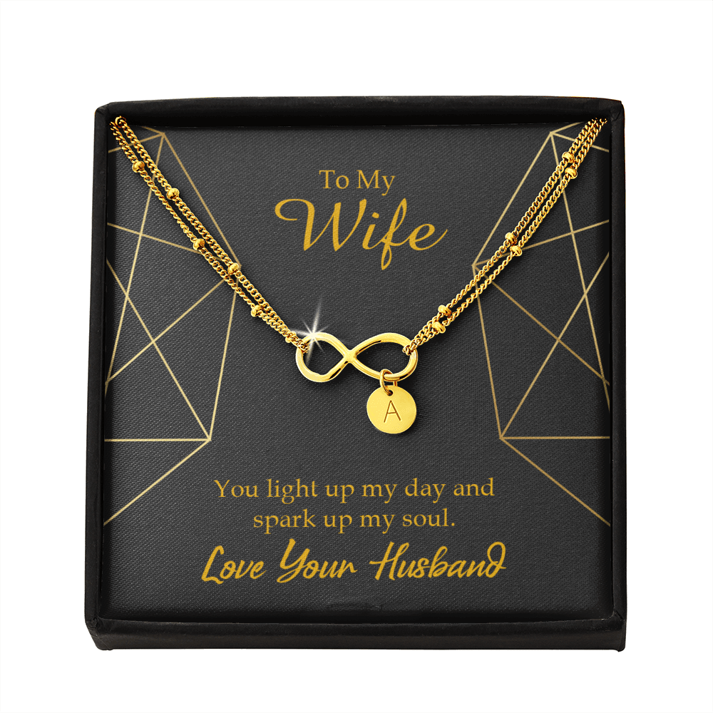 To My Wife You Light Up My Day Infinity Bracelet With Initial Charms - Infinity Bracelet