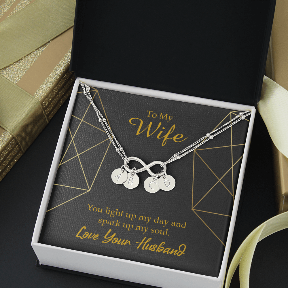 To My Wife You Light Up My Day Infinity Bracelet With Initial Charms - Infinity Bracelet