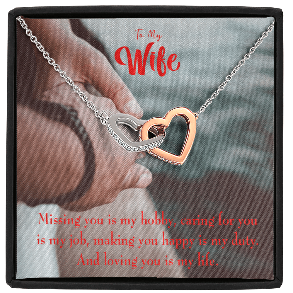 To My Wife Loving You Is My Life Inseparable Necklace Card 18k Rose Gold Finish 16� - Interlocking Hearts Necklace