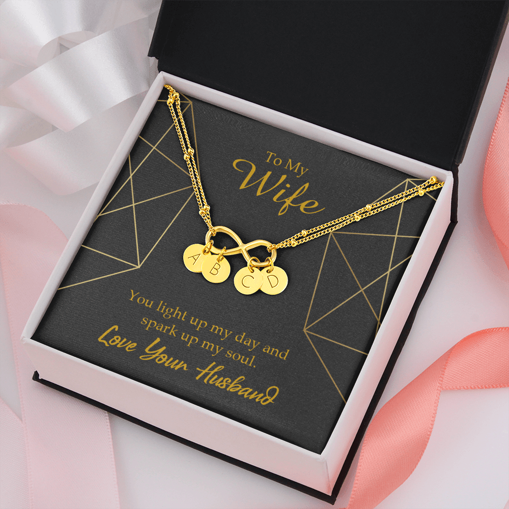 To My Wife You Light Up My Day Infinity Bracelet With Initial Charms - Infinity Bracelet