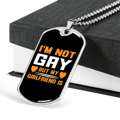 To My Girlfriend I'm Not Gay Yellow Necklace Stainless Steel or 18k Gold Dog Tag 24" Chain - Luxury Love Messages Dog Tag Gifts For Man, Woman