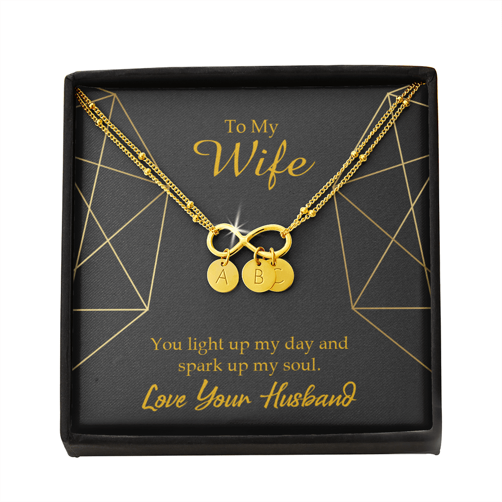 To My Wife You Light Up My Day Infinity Bracelet With Initial Charms - Infinity Bracelet