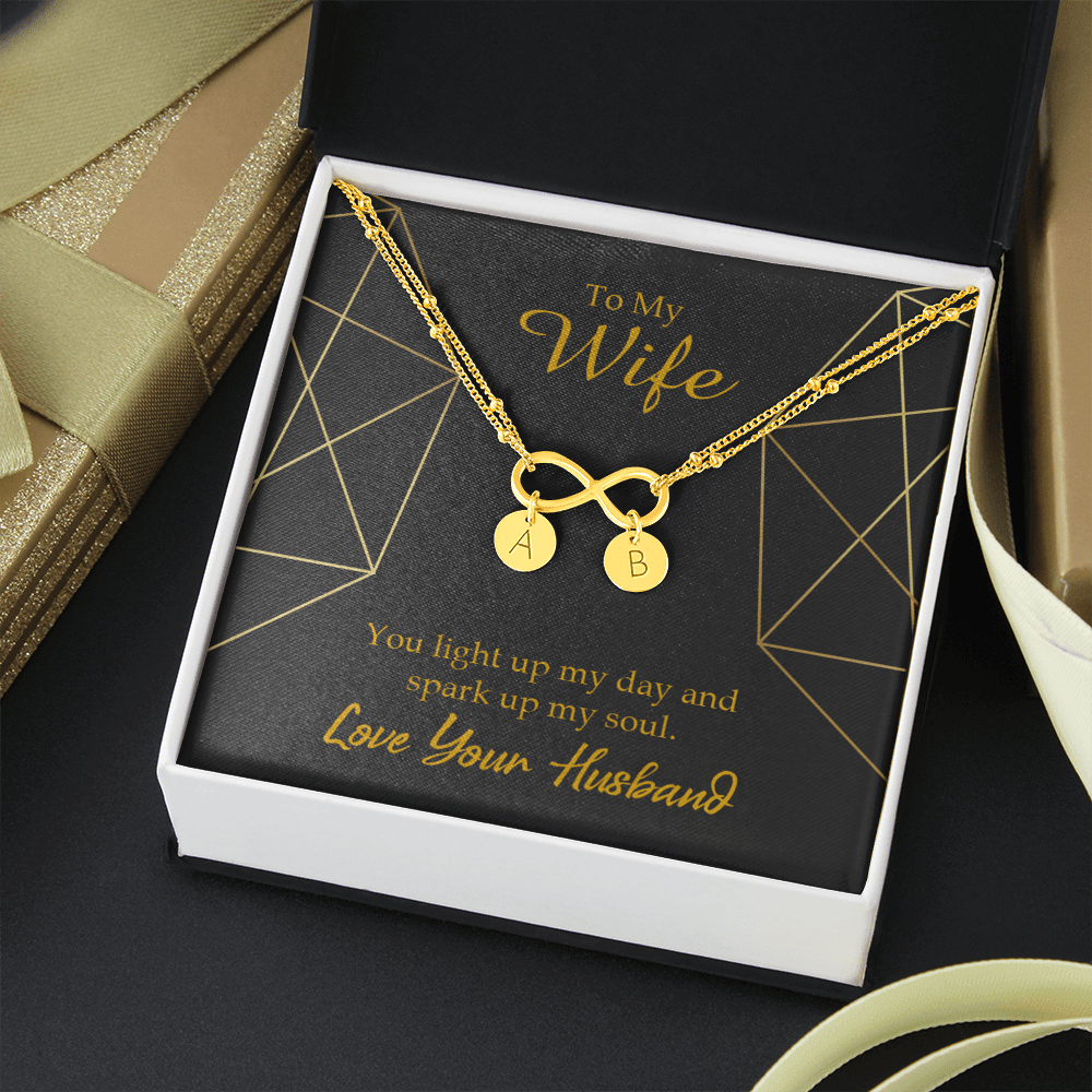To My Wife You Light Up My Day Infinity Bracelet With Initial Charms - Infinity Bracelet
