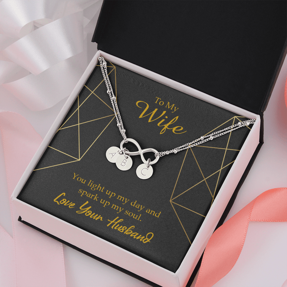To My Wife You Light Up My Day Infinity Bracelet With Initial Charms - Infinity Bracelet