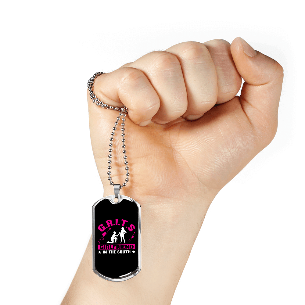 To My Girlfriend G.R.I.T.S Pink Girlfriend Necklace Stainless Steel or 18k Gold Dog Tag 24" Chain - Luxury Love Messages Dog Tag Gifts For Man, Woman