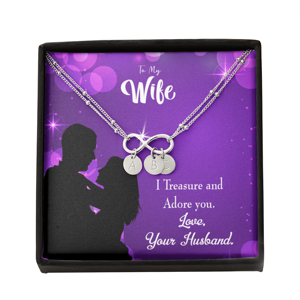 To My Wife I Treasure And Adore You Infinity Bracelet With Initial Charms - Infinity Bracelet