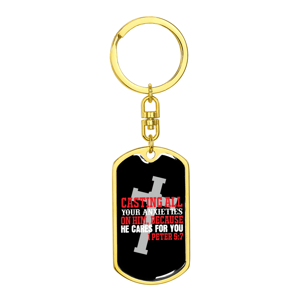 He Cares For You 1 Peter 5:7 Keychain Dog Tag Keyring - Dog Tag with Swivel Keychain
