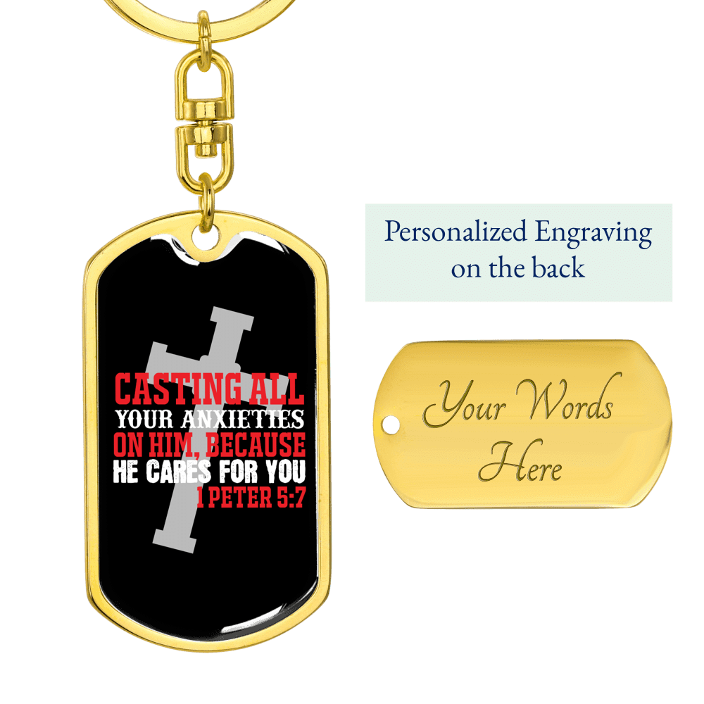 He Cares For You 1 Peter 5:7 Keychain Dog Tag Keyring - Dog Tag with Swivel Keychain