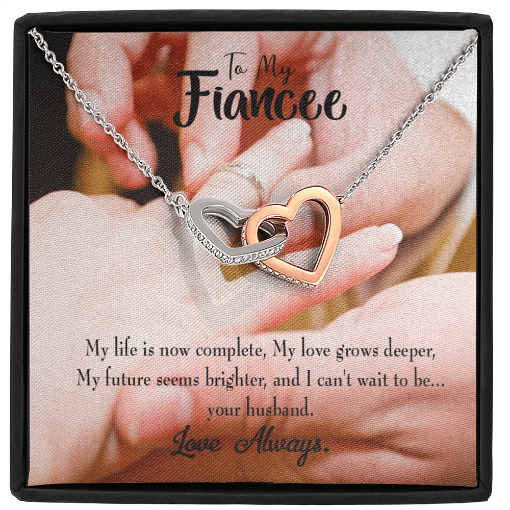 Future Wife Fiance Gift Life Is Now Complete Inseparable Love Pendant 18k Rose Gold Finish 16� Engagement Wedding Gift - Interlocking Hearts Necklace