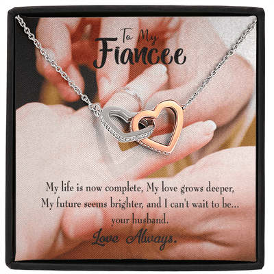 Future Wife Fiance Gift Life Is Now Complete Inseparable Love Pendant 18k Rose Gold Finish 16� Engagement Wedding Gift - Interlocking Hearts Necklace