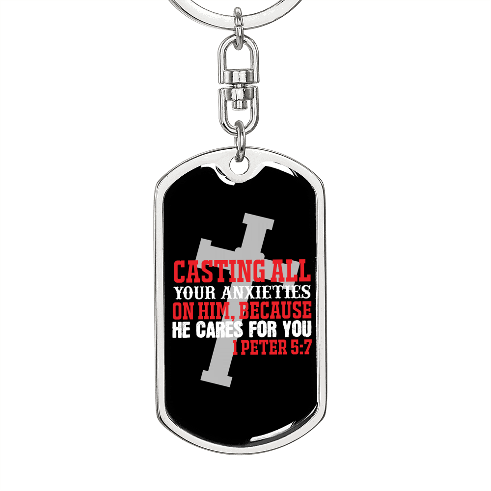 He Cares For You 1 Peter 5:7 Keychain Dog Tag Keyring - Dog Tag with Swivel Keychain