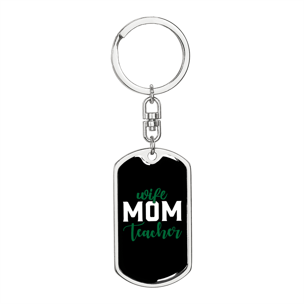 To My Wife  Wife Mom Teacher Keychain Stainless Steel or 18k Gold Dog Tag Keyring - Dog Tag with Swivel Keychain