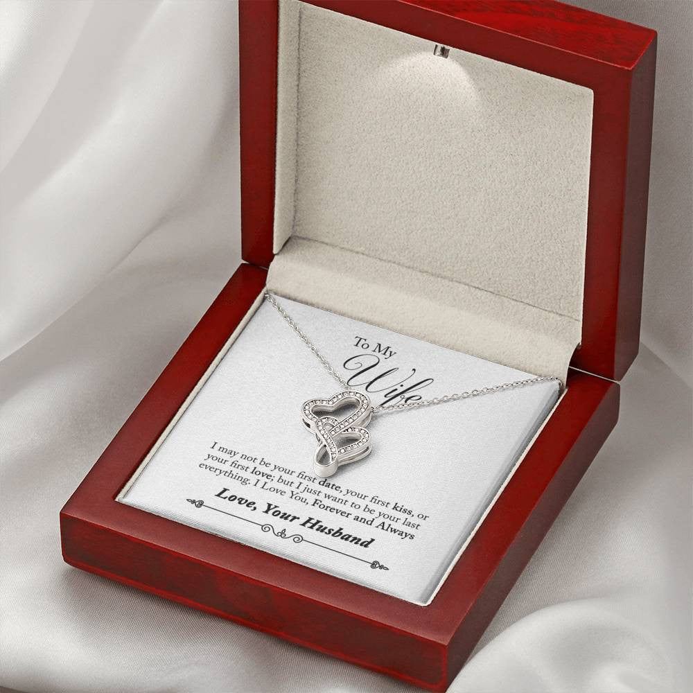 To My Wife Forever And Always Double Hearts Necklace Message Card - Double Hearts Necklace