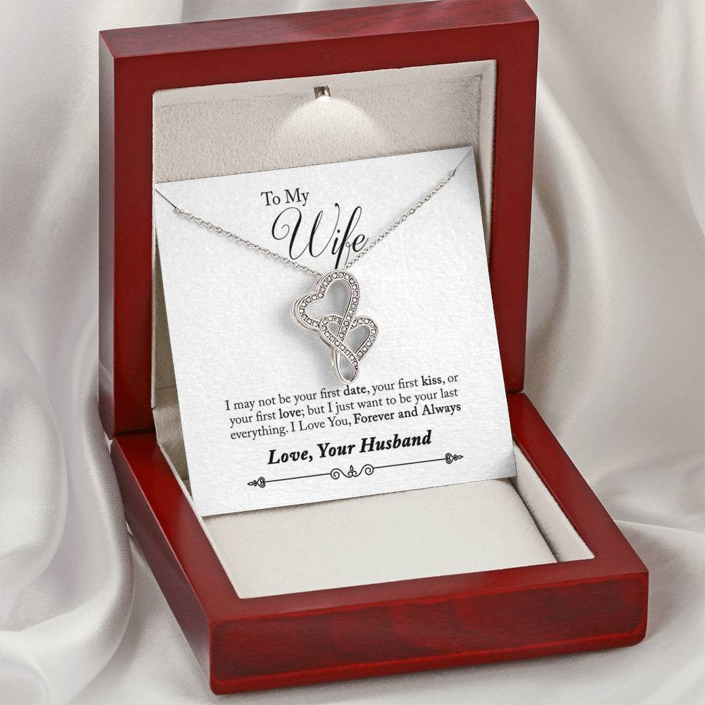 To My Wife Forever And Always Double Hearts Necklace Message Card - Double Hearts Necklace