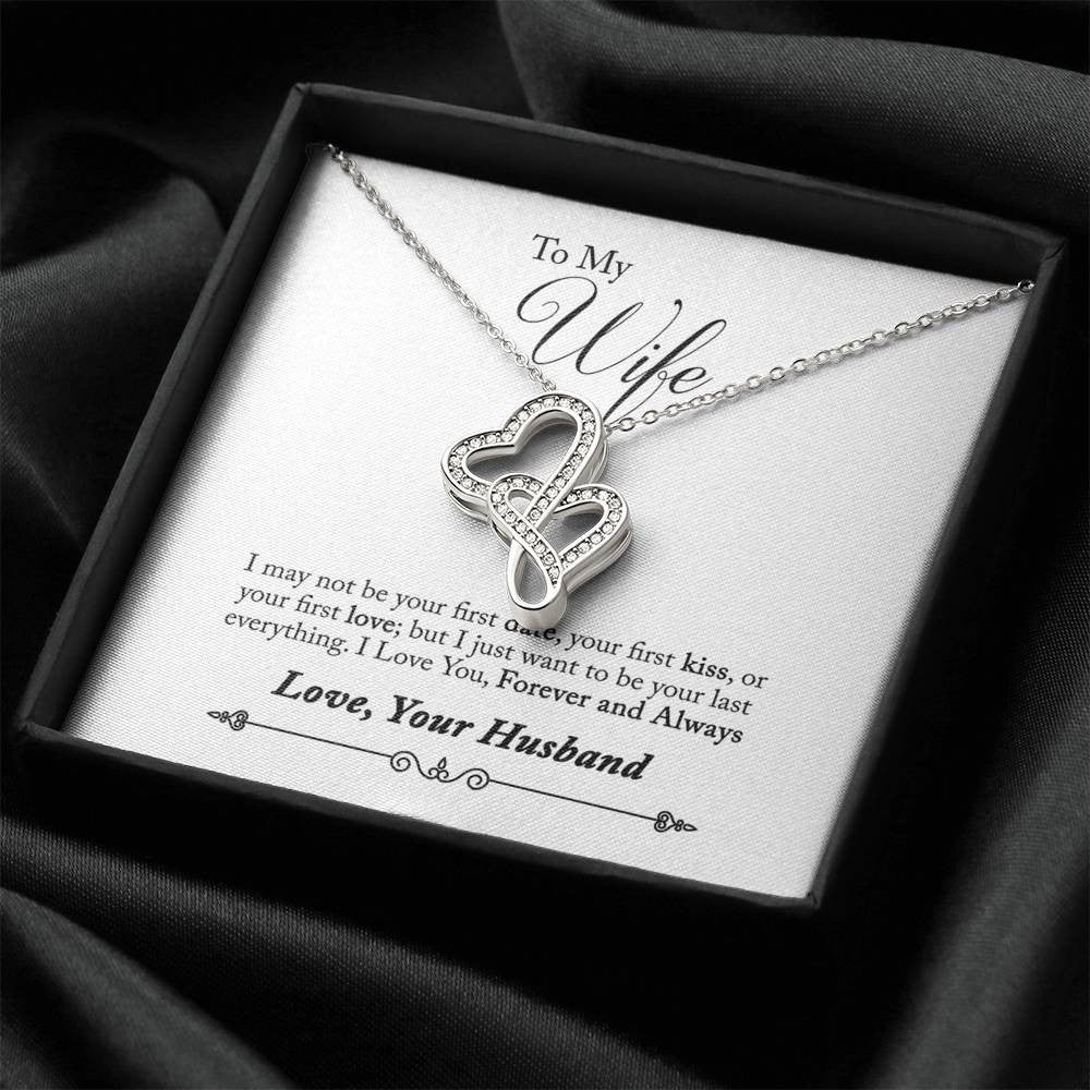To My Wife Forever And Always Double Hearts Necklace Message Card - Double Hearts Necklace
