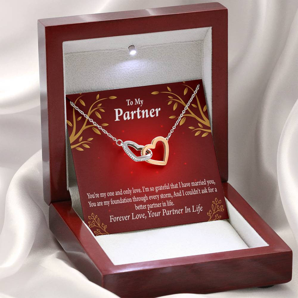 To My Partner One And Only Inseparable Pendant 18k Rose Gold Finish 16� Life Partner Keepsake Card - Interlocking Hearts Necklace