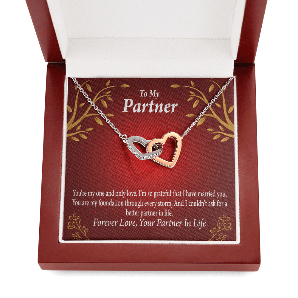 To My Partner One And Only Inseparable Pendant 18k Rose Gold Finish 16� Life Partner Keepsake Card - Interlocking Hearts Necklace