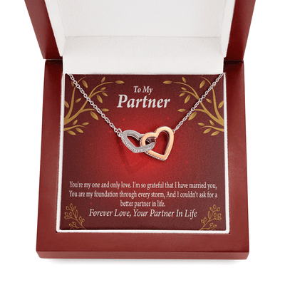 To My Partner One And Only Inseparable Pendant 18k Rose Gold Finish 16� Life Partner Keepsake Card - Interlocking Hearts Necklace