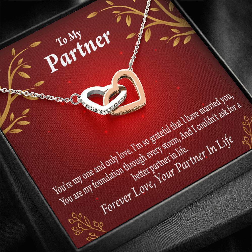 To My Partner One And Only Inseparable Pendant 18k Rose Gold Finish 16� Life Partner Keepsake Card - Interlocking Hearts Necklace