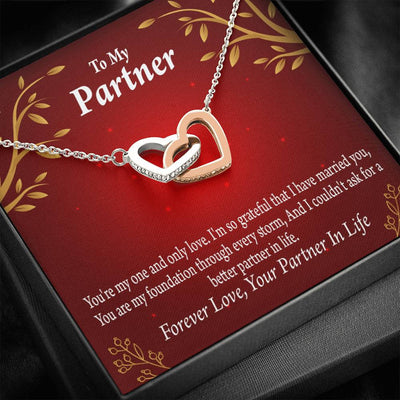 To My Partner One And Only Inseparable Pendant 18k Rose Gold Finish 16� Life Partner Keepsake Card - Interlocking Hearts Necklace